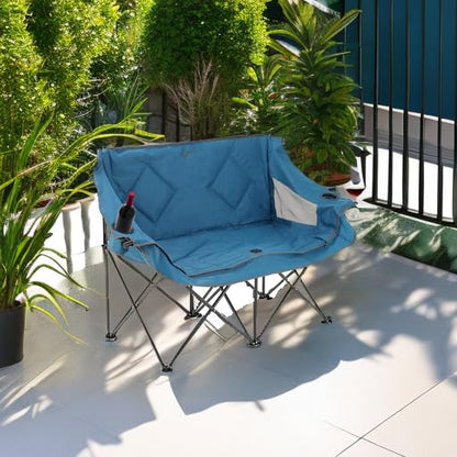 ARROWHEAD OUTDOOR Portable Folding Double Duo Camping Chair Loveseat w/ 2 Cup & Wine Glass Holder, Heavy-Duty Carrying Bag, Padded Seats & Armrests, Supports up to 500lbs, USA-Based Support