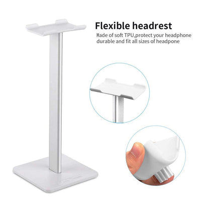 Headphone Stand Headset Holder Gaming Headset Holder with Aluminum Supporting Bar Flexible Headrest Anti-Slip Earphone Stand for All Headphones, White