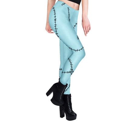 AOBUTE Halloween Costume Leggings Womens Sally Scary Stitched Printed Funny High Waist Party Tights XL
