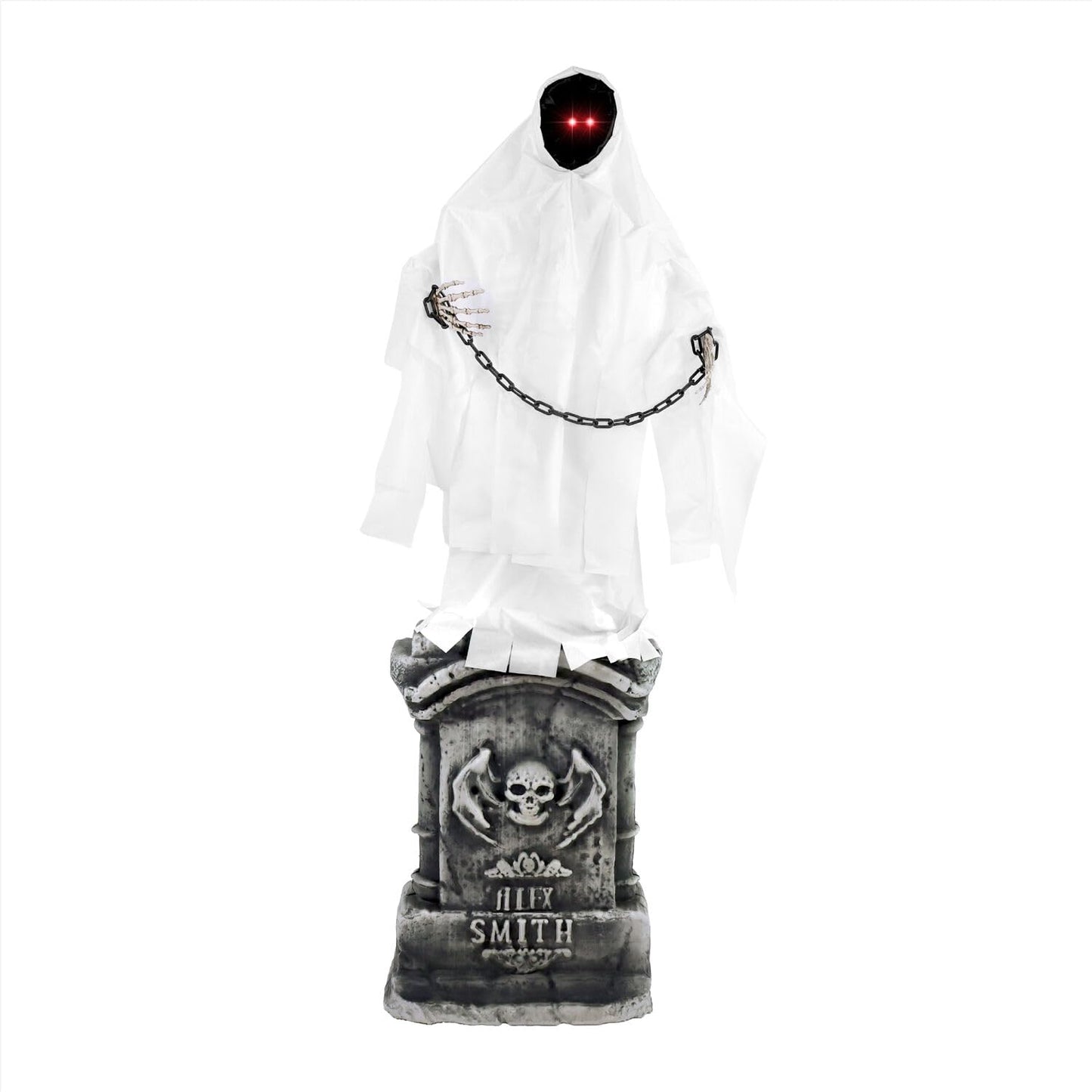Haunted Hill Farm 4.2-Ft Animated Spectre on Tomb, Halloween Accessory, Scary Horror Movie Party Decoration, Creepy Ghost Prop, Spooky Occult Indoor Décor with Touch-Activated Lights & Sound