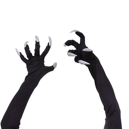 Amosfun Gloves Halloween Nails Halloween Party Costume Gloves Attached Long Fingernails,Pack of 2 (Black)…
