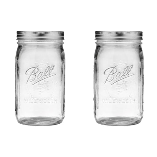 Ball Wide Mouth Glass Mason Jars with Lids and Bands, Used for Canning, Pickling, Juice, Jam, Jelly, Quart Size 32 Ounce (Pack of 2)