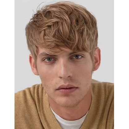 Baruisi Mens Wig Blonde Short Layered Straight Hair Wig Synthetic Halloween Party Cosplay Wig with Cap