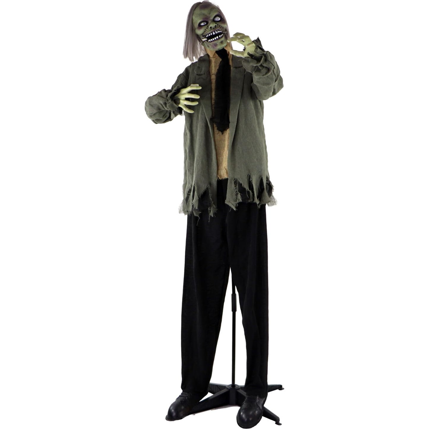 Haunted Hill Farm Life-Size Scary Talking Zombie Halloween Animatronic with Touch Activated Lights and Sound, Battery Operated Indoor or Covered Outdoor Halloween Decorations, Creepy Halloween Props
