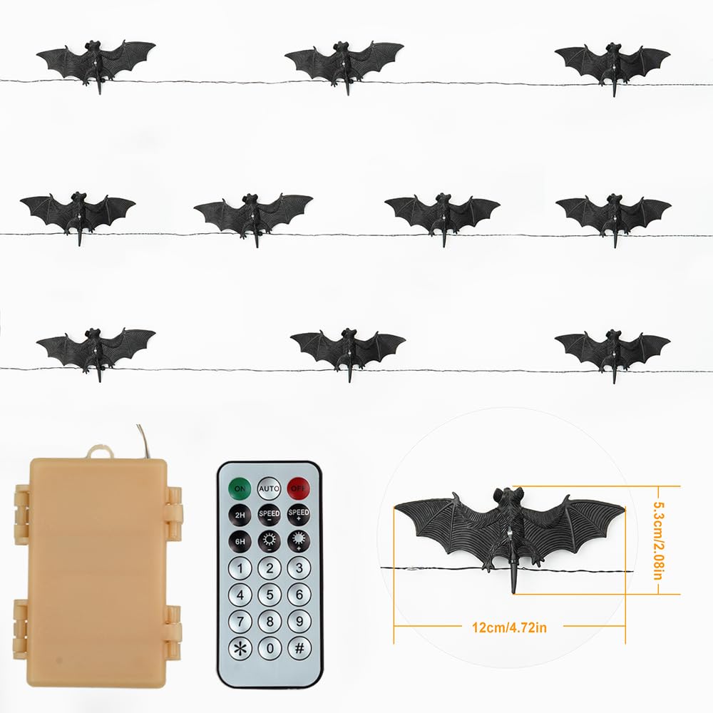 BOHON Halloween Lights String 30 LEDs Bat Fairy Lights with Remote 12 Lighting Modes Battery Operated String Lights for Outdoor Indoor Party Patio Halloween Decoration