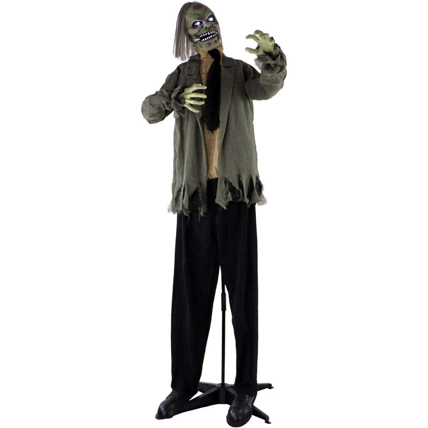Haunted Hill Farm Life-Size Scary Talking Zombie Halloween Animatronic with Touch Activated Lights and Sound, Battery Operated Indoor or Covered Outdoor Halloween Decorations, Creepy Halloween Props