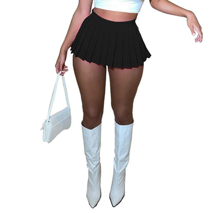 Women's Mini Pleated Skirts Sexy Club Y2k High Wiast Stretchy Tennis Skater A-line Skirt(Black S)