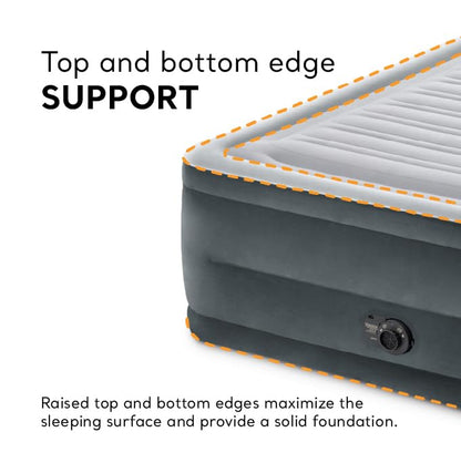 Intex 64417ED 22in Queen Dura-Beam Comfort Plush High-Rise Inflatable Air Mattress with Built in Pump for Travel and Camping, 600lb Weight Capacity