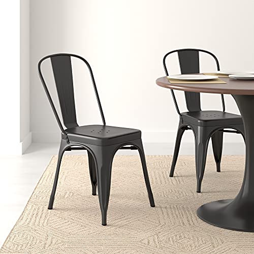 Amazon Basics Metal Dining Chairs, Matte Black, 1 Count (Pack of 4)