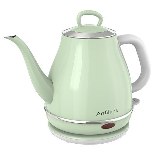 Anfilank Electric Gooseneck Kettle, 1L 1500WFast Boil, 100% Stainless Steel BPA Free Pour-Over Coffee & Tea Kettle,Water Boiler with Auto Shut & Boil-Dry Protectio,Green
