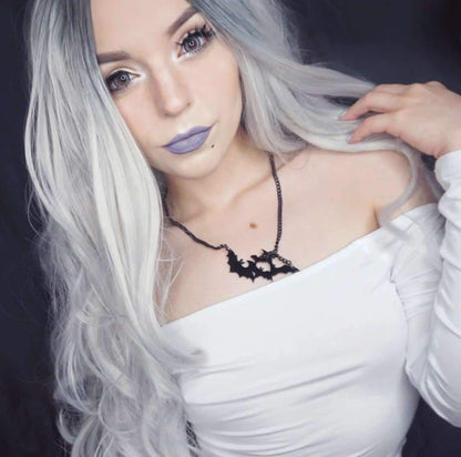 Beautyself Silver Grey Costume Wigs for Women Halloween Curly Long Wavy Fashion Cosplay Ombre Black Mix Gray Hair Wigs with Wig Cap
