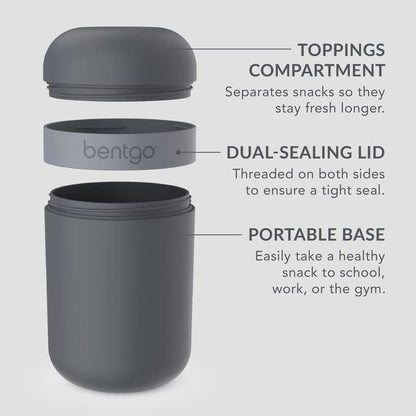 Bentgo Snack Cup - Reusable Snack Container with Leak-Proof Design, Toppings Compartment, and Dual-Sealing Lid, Portable & Lightweight for Work, Travel, Gym - Dishwasher Safe (Dark Gray)