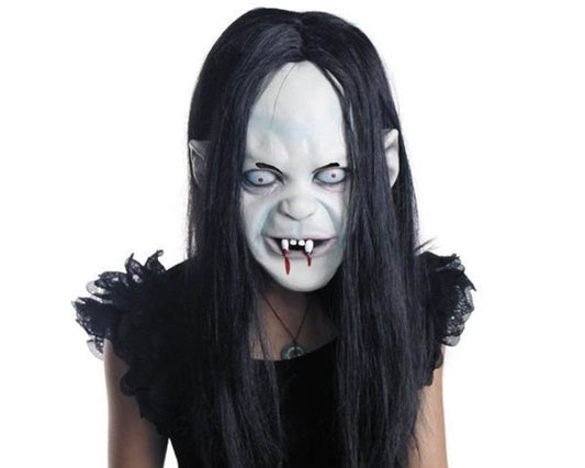 Aweilan Halloween Horror Grimace Ghost Mask Scary Zombie Emulsion Skin with Hair (black Hair)