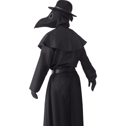 ATTBEA Halloween Costume Compatible for Plague Doctors with Bird Beak Mask, Black Cloak Robe with Hood, Medieval Monk Cosplay for Men priest Adults