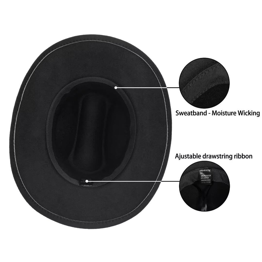 Women Sparkly-Rhinestone Western-Cowgirl-Hat Glitter-Bling Cowboy-Hat Felt-Rodeo-Hat for Disco-Party Medium/Large