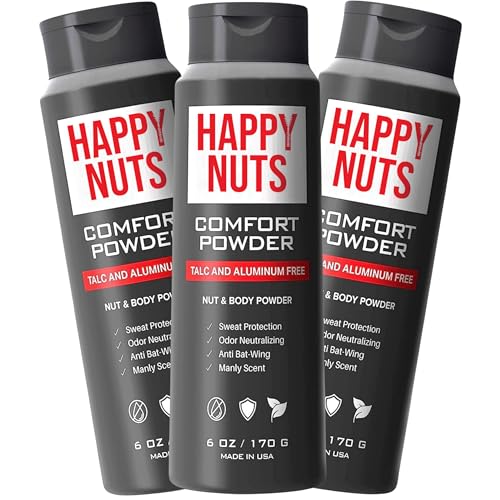 HAPPY NUTS Comfort Powder - Anti Chafing & Deodorant, Aluminum-Free, Sweat and Odor Control for Jock Itch, Groin and Men's Private Parts (6 Ounce (Pack of 3), Original)
