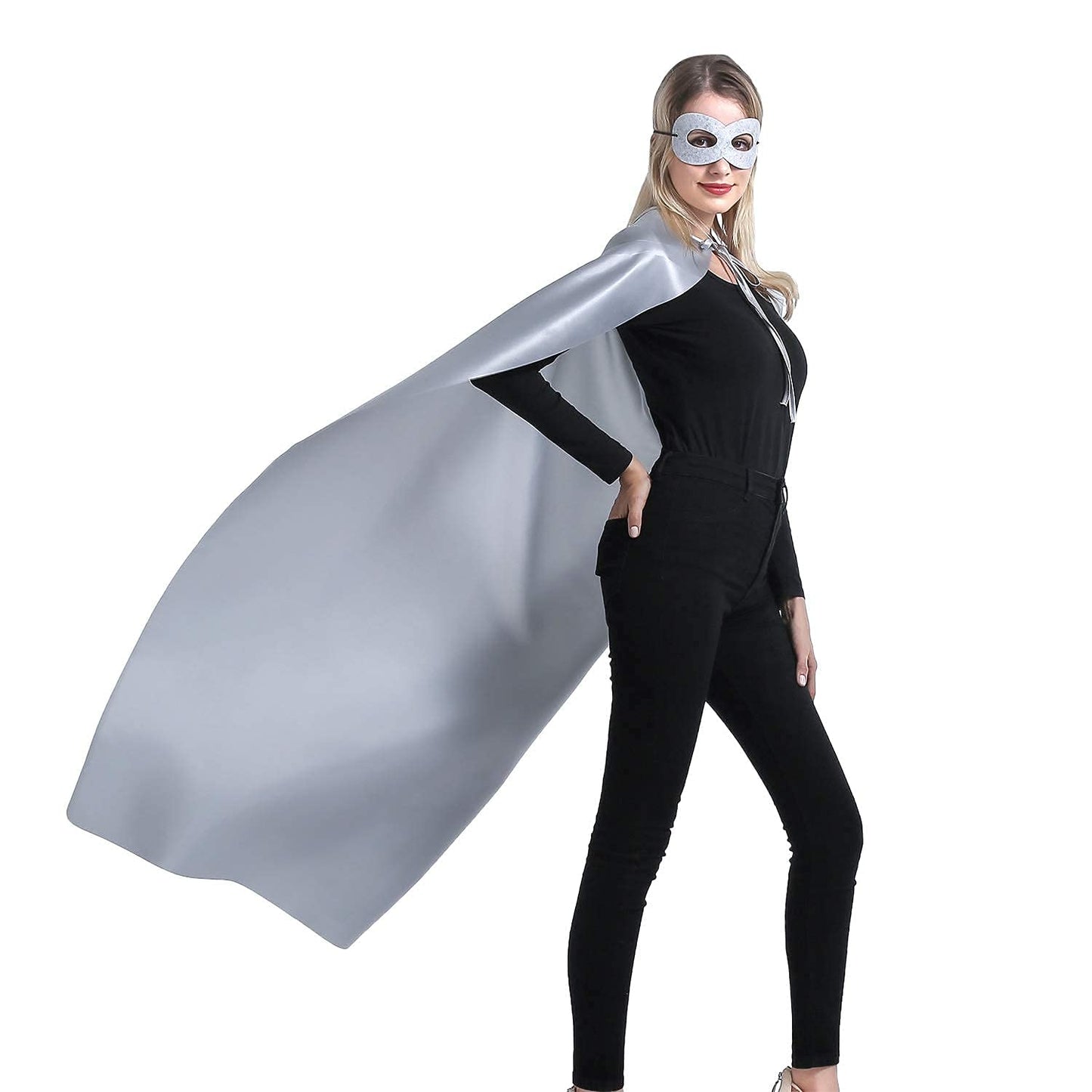 Adult Superhero Cape and Mask for Man and Woman - Halloween Party Vampire Capes Dress Up Superhero Costume (Silver)
