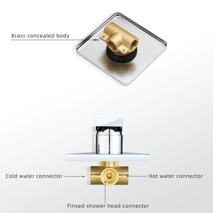 Heable Single Function Shower Trim Kit with Rough-in Valve, Bathroom Rain Shower Set Rainfall Shower Faucet System with Square Stainless Steel Metal Shower Head, Polished Chrome