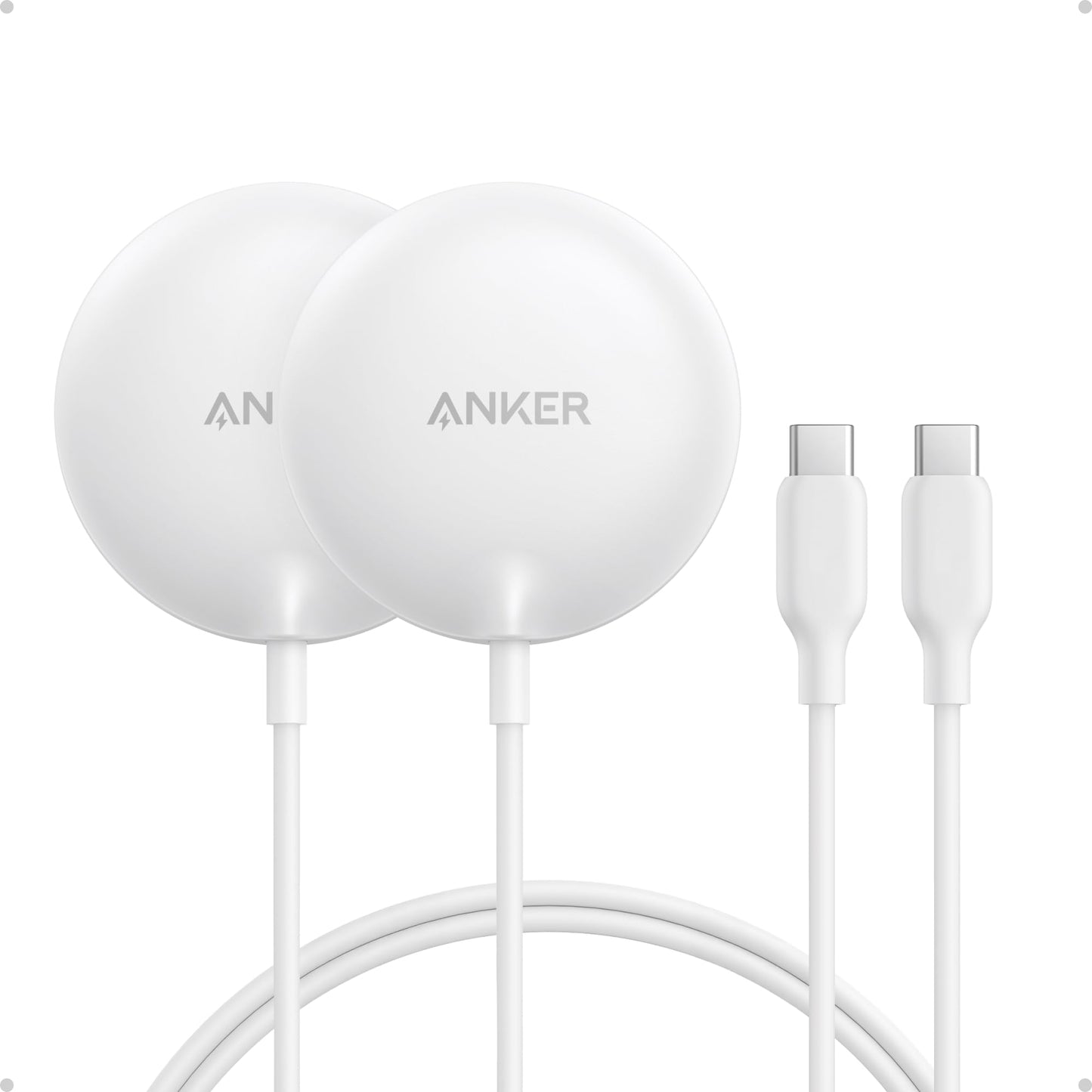 Anker Zolo Magnetic Wireless Charger, Qi2 Certified 15W MagSafe-Compatible Wireless Charging Pad, for iPhone 16/15/14/13 Series, AirPods, and More (Adapter Not Included) (White, 2 Pack)