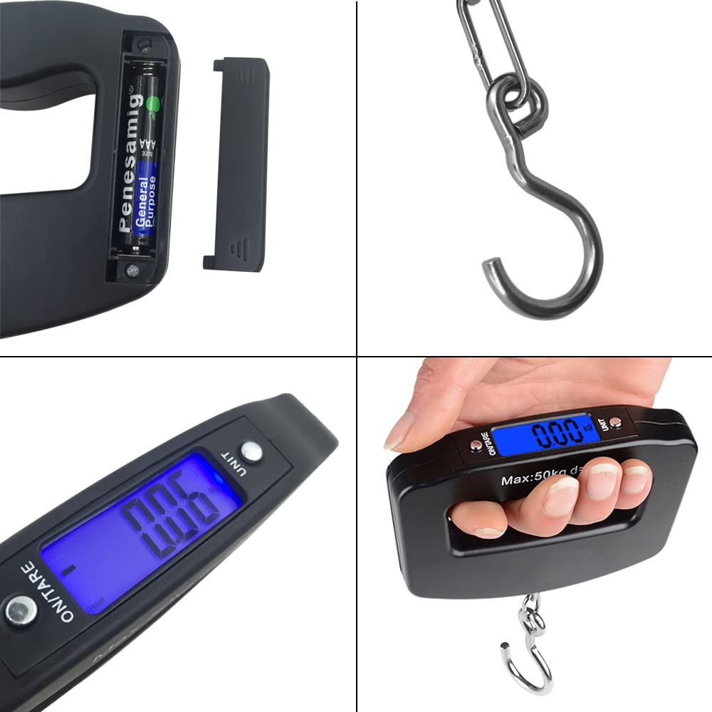 AFUNTA 50Kg 10g Luggage Weight Scale, LCD Luggage Scale Travel Digital, Fish Scale, Home Electronic Portable Hanging Weight Hook Travel Luggage Scale