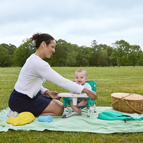 Bright Starts Pop 'N Sit Portable Booster, Indoor/Outdoor Use, Floor Seat with Feeding Tray, Teal, 6 Mos - 3 Yrs