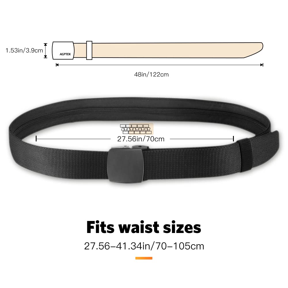 AGPTEK Travel Money Belt, Hidden Money Pouch, Anti-Theft Security Waist Wallet, Secret Compartment Money Hideaway for Business Trip Jogging Outdoor Working, Gift for Fathers Dad Men Boyfriend, Black