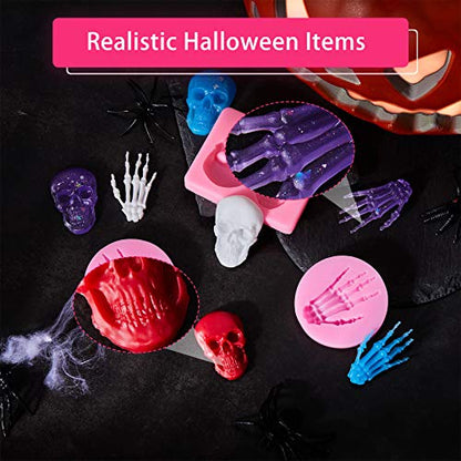 4 Pieces 3D Skeleton Hands Skull Silicone Fondant Molds Halloween Party Chocolate Candy Clay Moulds for DIY Chocolate, Cake, Pudding, Ice Cream, Epoxy Resin Mould, Pink
