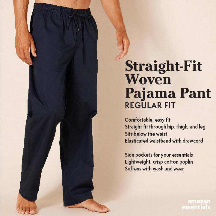 Amazon Essentials Men's Straight-Fit Woven Pajama Pant with Pockets, Light Blue Stripe, Medium