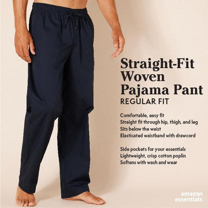 Amazon Essentials Men's Straight-Fit Woven Pajama Pant with Pockets, Light Blue Stripe, Medium