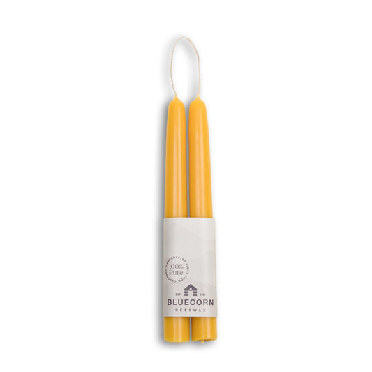 Bluecorn Beeswax 100% Pure Beeswax Taper Candles | Natural Beeswax, Yellow Unscented Tapered | Soy, Paraffin, & Fragrance Free | 8 Inch, Pair - Two Candlesticks