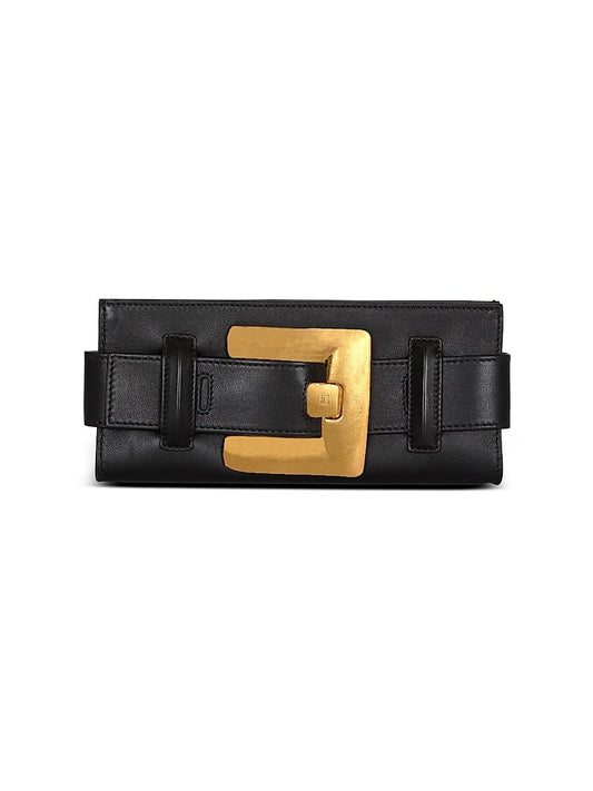 Balmain, Anthem Buckle-Detailed Leather Pouch, Noir