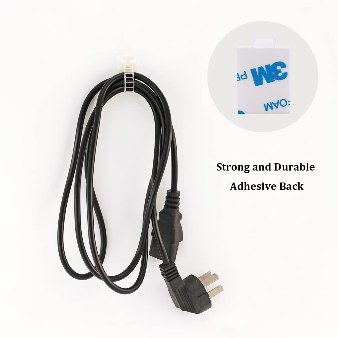 HS Wire Management Clips Clear with Screw Hole (50 Pack) Adjustable Cable Straps 3 Inch with 3M Adhesive Tape,Cable Fasteners for Christmas Lights,Desk,Wall to Hold Extension Cord