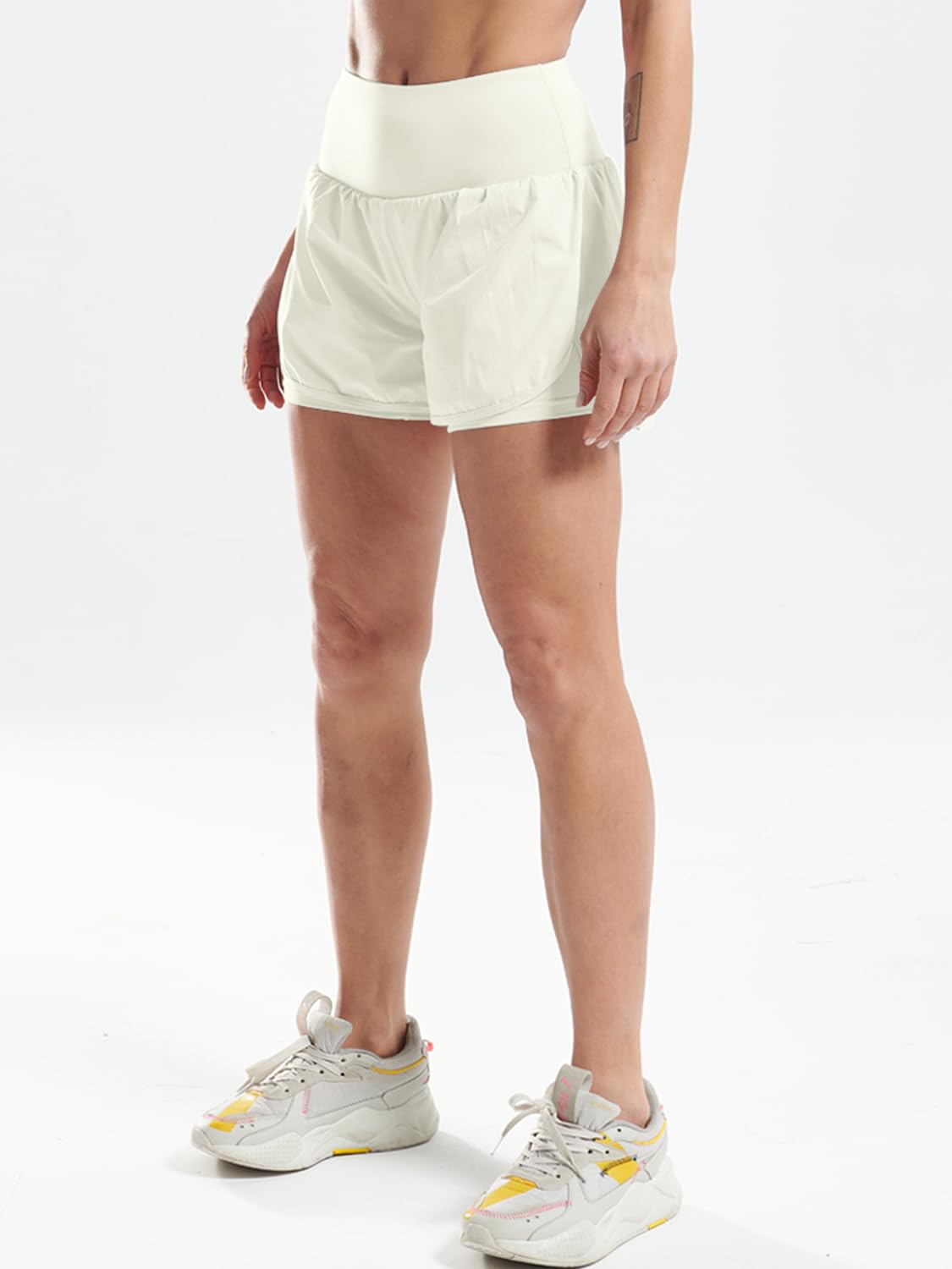 CADMUS 2 in 1 Women's Workout Shorts Athletic Gym Running Shorts for Women Phone Pockets,Black & Gray & White, Medium