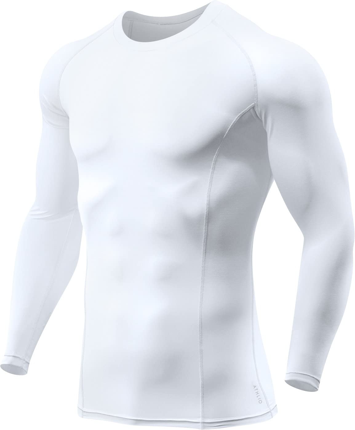ATHLIO Men's UPF 50+ Long Sleeve Compression Shirts, Water Sports Rash Guard Base Layer, Athletic Workout Shirt, 3pack White/White/White, Large