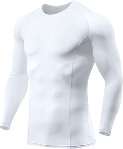 ATHLIO Men's UPF 50+ Long Sleeve Compression Shirts, Water Sports Rash Guard Base Layer, Athletic Workout Shirt, 3pack White/White/White, Large
