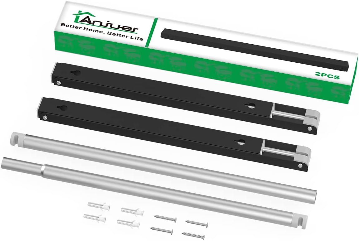 Anjuer Retractable Clothes Rack - Wall Mounted Folding Clothes Hanger Drying Rack for Laundry Room Closet Storage Organization, Aluminum, 2 Racks with Rod (Black)