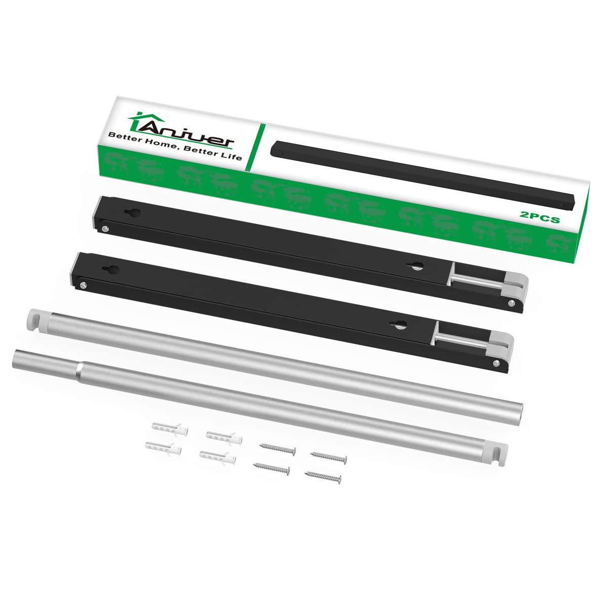 Anjuer Retractable Clothes Rack - Wall Mounted Folding Clothes Hanger Drying Rack for Laundry Room Closet Storage Organization, Aluminum, 2 Racks with Rod (Black)