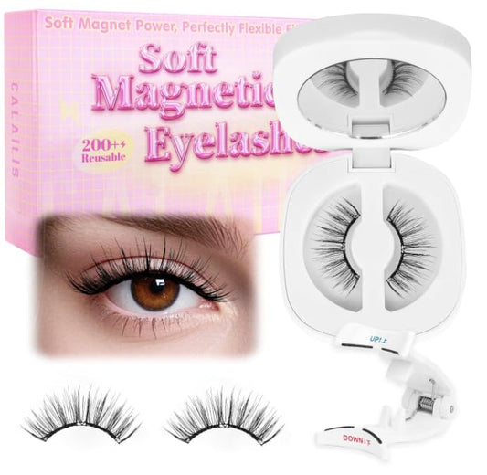 CALAILIS Magnetic Eyelashes with Applicator Upgrade Soft Magnetic Lashes Natural Look Reusable No Glue or Eyeliner Needed Easy to Wear and Remove (RC02)