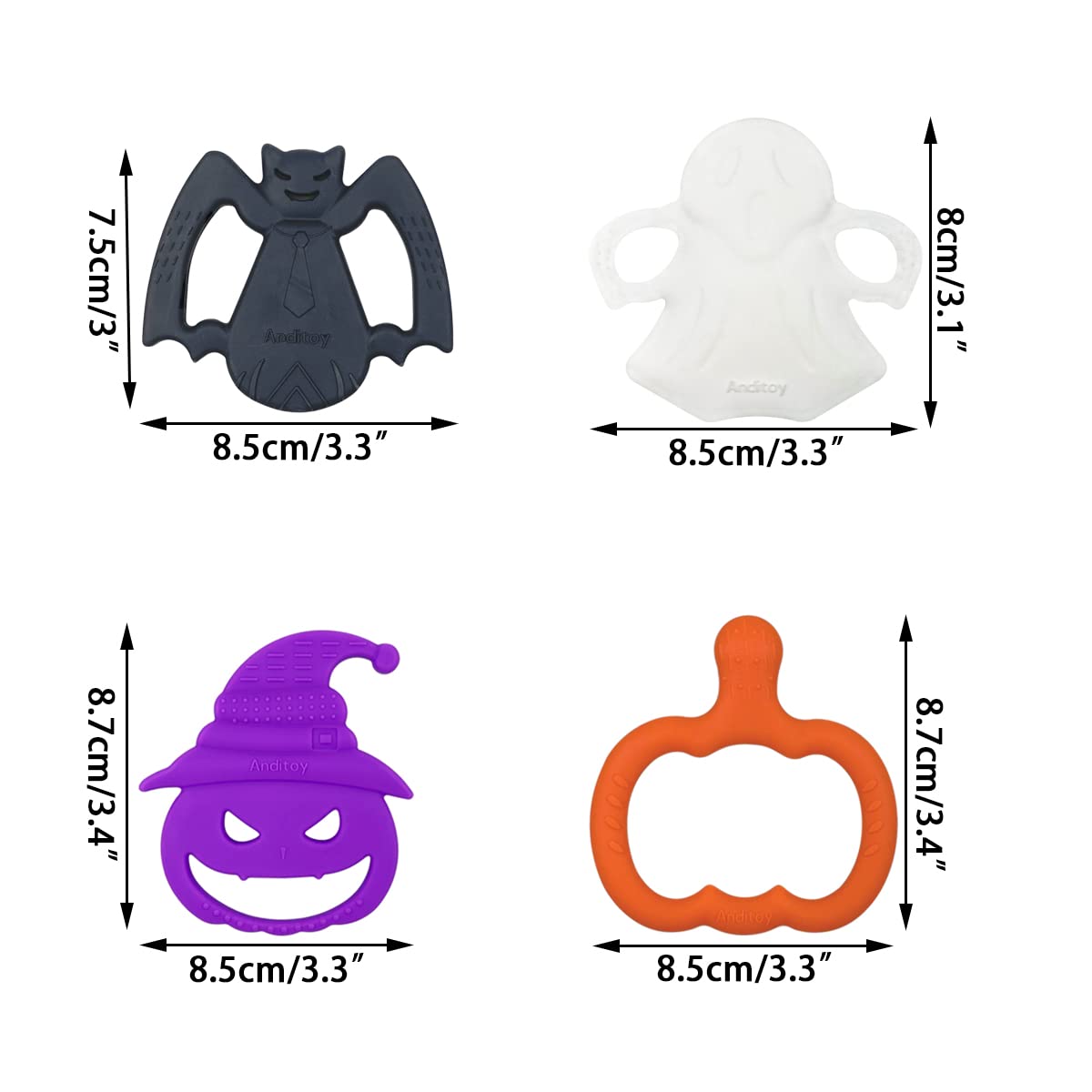 Anditoy 4 Pack Halloween Teething Toys Halloween Teether for 3-12 Months Baby Toddlers Halloween Treat Bags Gifts