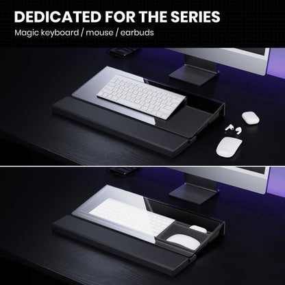 3 in 1 Keyboard Stand w/Wrist Rest and Storage Tray - Klearlook [Ultra Comfortable] PU Leather Wrist Pad & Acrylic Keyboard Riser, 16.9x7.3 inch Tilt Adjustable Computer Keyboard Stand Holder-Black