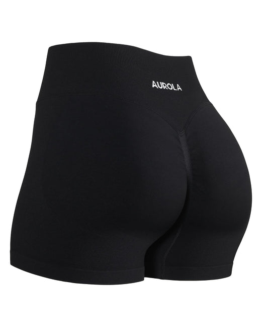 AUROLA Influence Collection Workout Shorts for Women,No Roll Up New Scrunch SeamlessGym Short-2.5" Inseam, Black, M