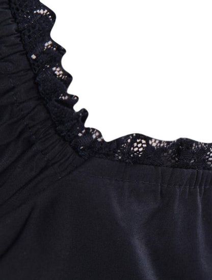 Ainclu Womens Classic Black Layered Lace-up Goth Lolita Dress M