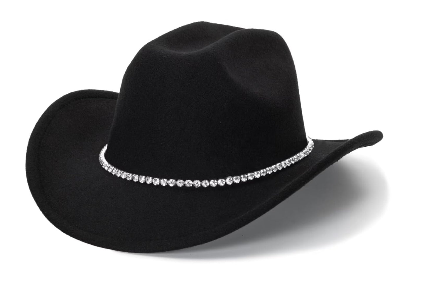 Women Sparkly-Rhinestone Western-Cowgirl-Hat Glitter-Bling Cowboy-Hat Felt-Rodeo-Hat for Disco-Party Medium/Large