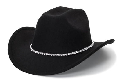 Women Sparkly-Rhinestone Western-Cowgirl-Hat Glitter-Bling Cowboy-Hat Felt-Rodeo-Hat for Disco-Party Medium/Large