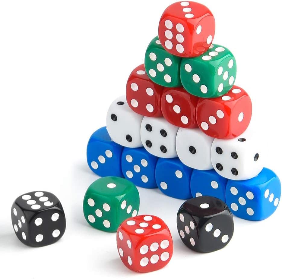 25 Pieces Dice Set 6 Sided 5 Colours Spot Dice with Bags for Tenzi, Farkle, Yahtzee, Bunco or Teaching Math Dice Games