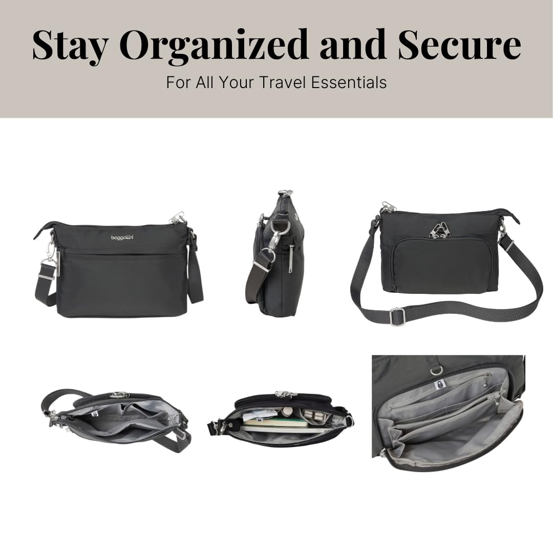 Baggallini womens Securtex® Anti-theft Memento Crossbody Bag Cross Body, Charcoal, One Size US