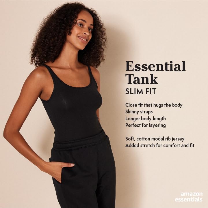 Amazon Essentials Women's Slim-Fit Thin Strap Tank Top, Pack of 2, Black/White, Small