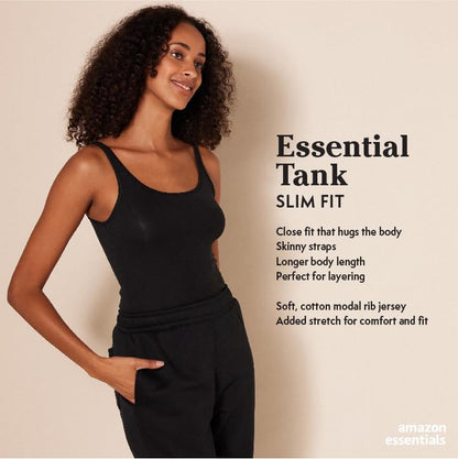 Amazon Essentials Women's Slim-Fit Thin Strap Tank Top, Pack of 2, Black/White, Small