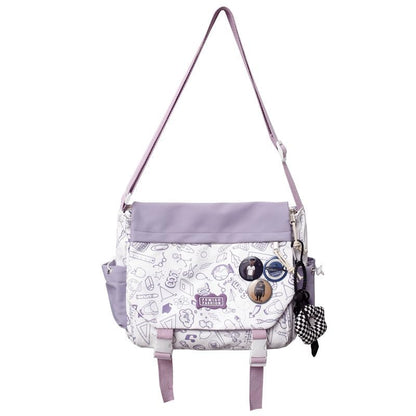 Inshere Cute Crossbody Bag with Kawaii Pins for Women Girls Casual Shoulder Messenger Bag