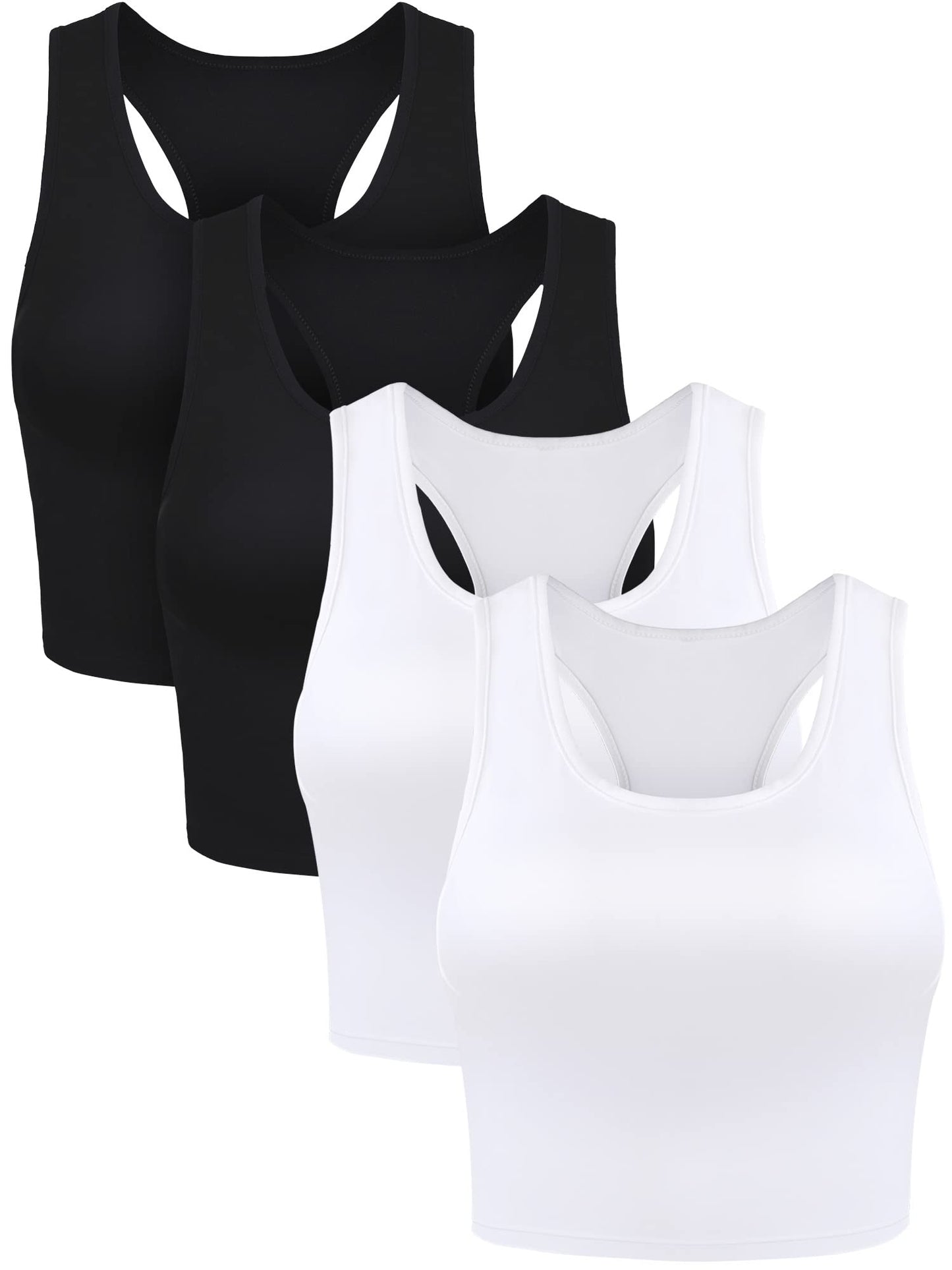 Boao 4 Pieces Basic Crop Tank Tops Sleeveless Racerback Crop Top for Women (Black, White, Medium)